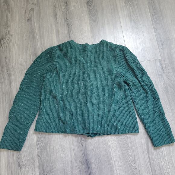 Talbots Sweater Womens XL Green Button Front Puff Sleeve Cardigan Knit Pullover - Picture 2 of 7